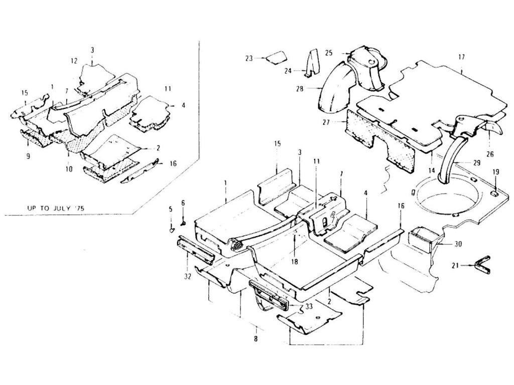 Floor Trim, Mat, Insulator & Rear Wheel House Trim (2 Seater)  (From Aug.-'73 To Jul.-'76)